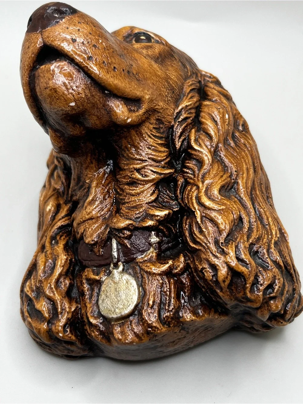 Vintage MCM Chalkware Cocker Spaniel Dog Head Wall Plaque Hanger